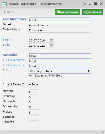 Erstellung der Berichtshefte