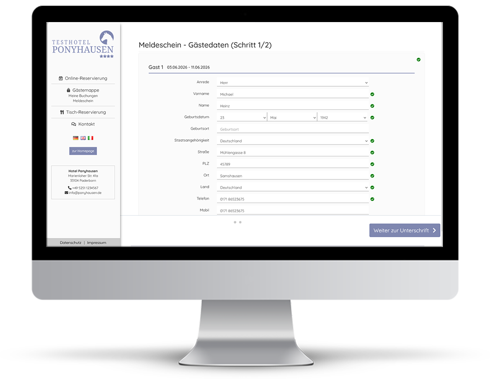 Digitaler Meldeschein in der Soferu Digitalen Gästemappe