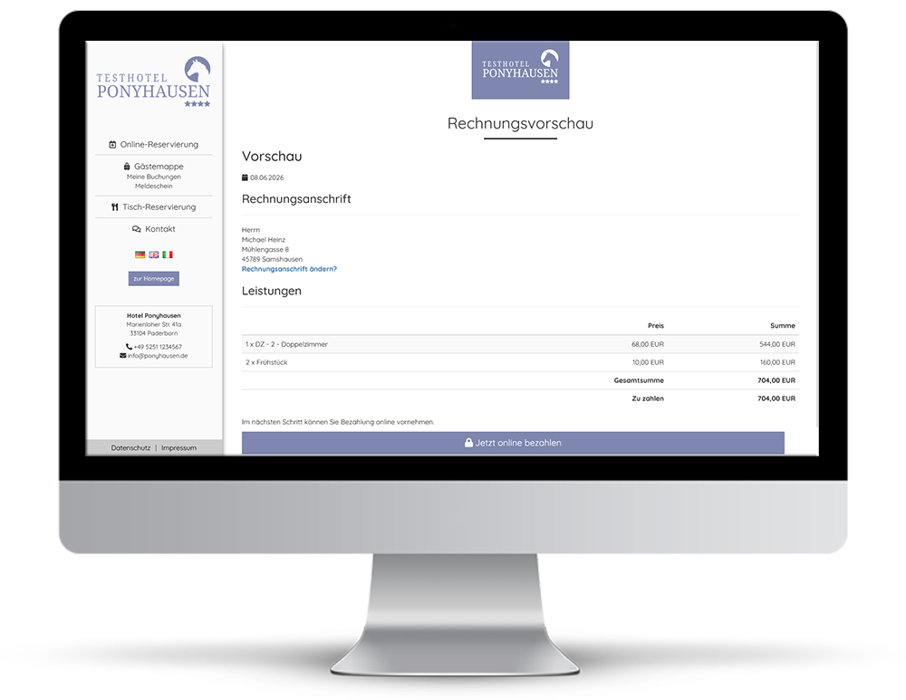 Rechnungsvorschau in der Digitalen Gästemappe